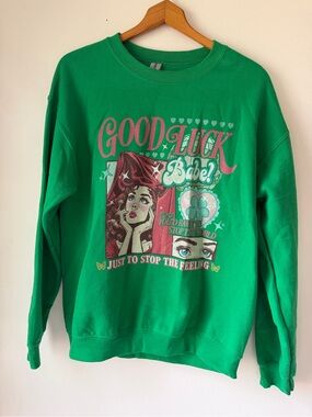 Chappell Roan Gildan Green Graphic Crewneck Sweatshirt with Pink & Cream Accents